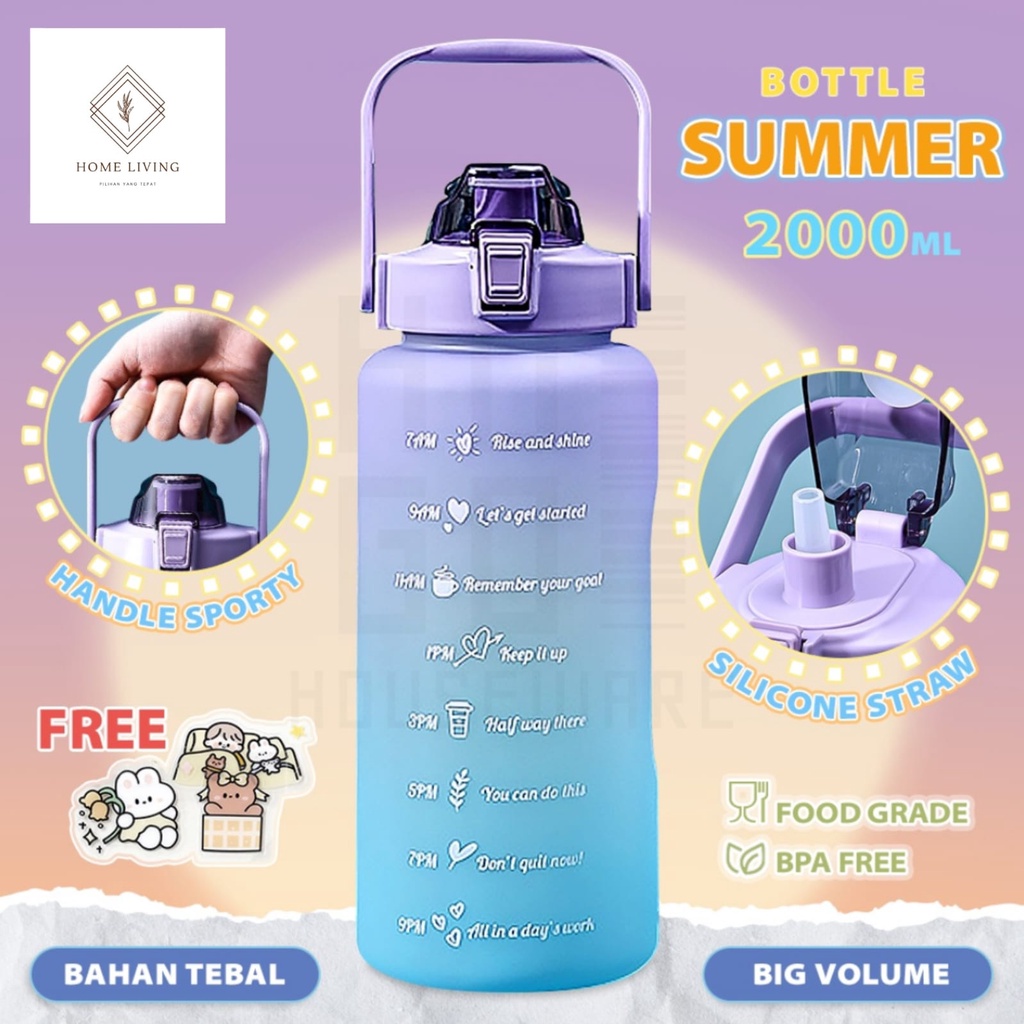 Botol Minum 2 Liter Botol Minum Viral Botol Pelangi Botol Minum Motivasi FREE stiker 2D - Homeliving