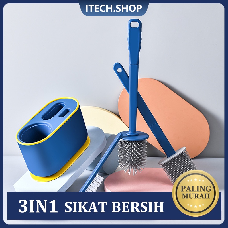 Berus Toilet Multi Fungsi Berus Toilet Silikon 3 in 1 Alat Pembersihan Toilet Dengan Kontainer