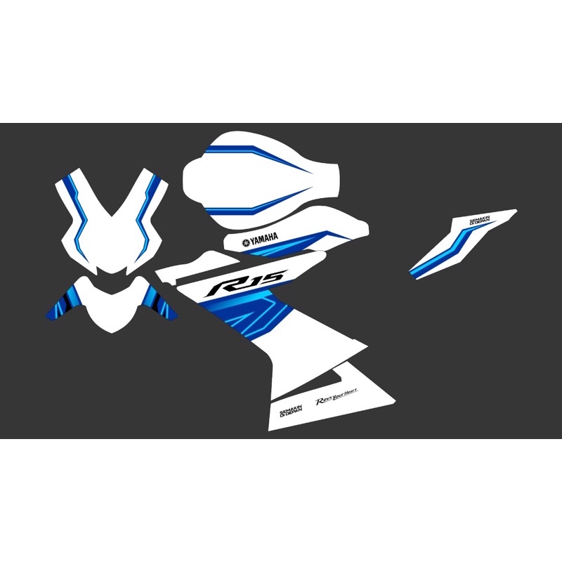 DECAL FULL BODY R15 Motif Simple elegant Putih Biru