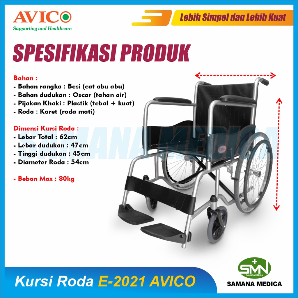 Kursi Roda Standard AVICO GARUDA E-2021 BK Cat Abu Velg Jari-Jari Bisa Dorong Sendiri