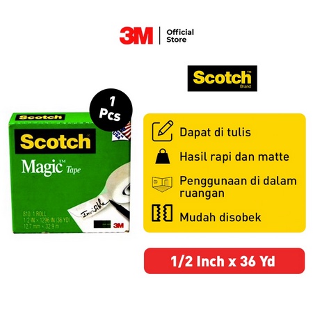 

MAGIC TAPE ISOLASI TRANSPARAN 3M SCOTCH 810 1/2 INCH X 3YD