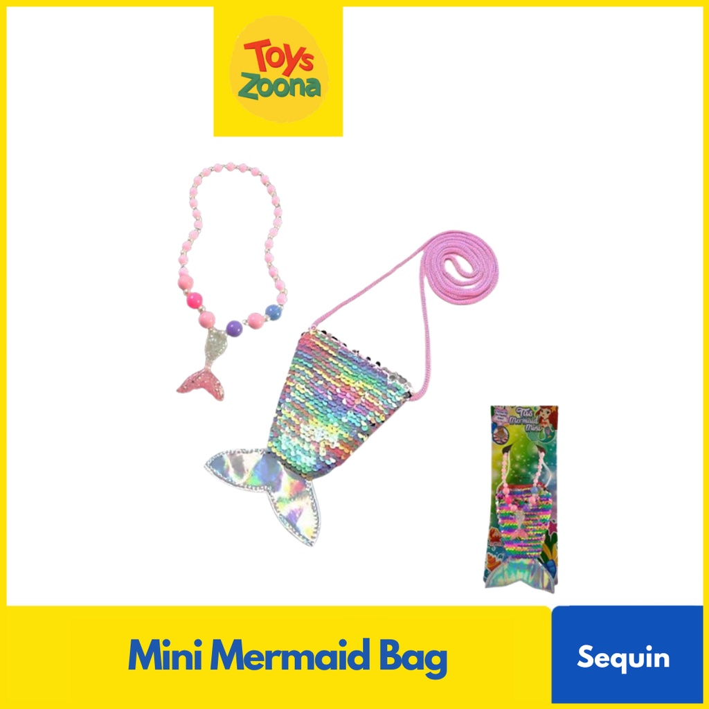 ToysZoona Mini Mermaid Bag / Tas Selempang / Kalung Mutiara Anak / Aksesoris Anak Set / Sequin Mermaid