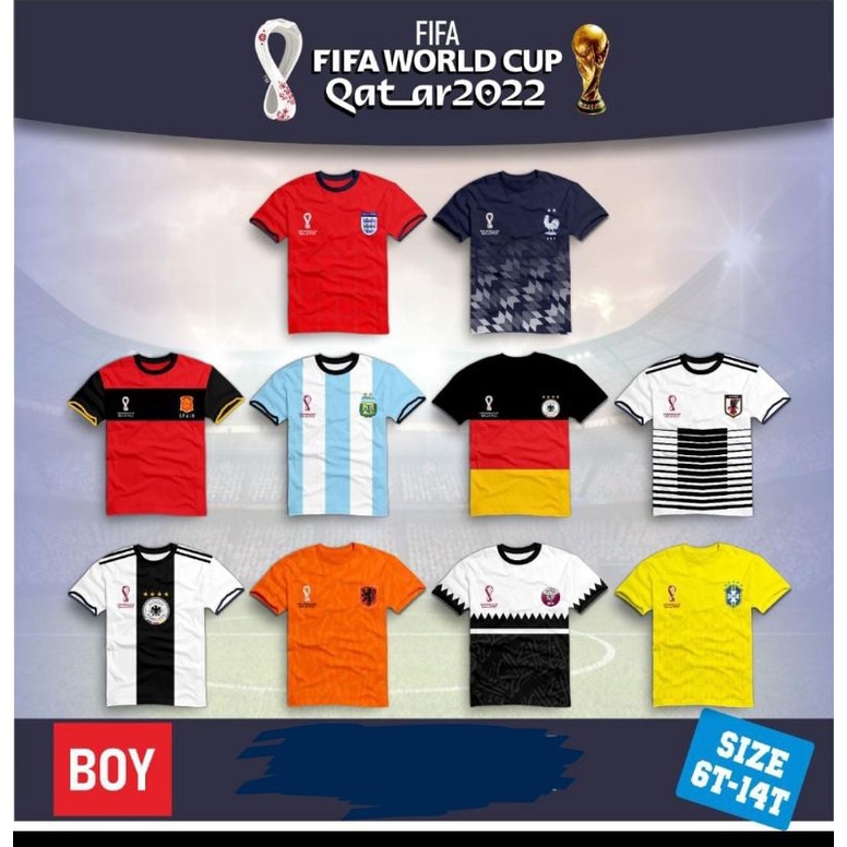 05hk05h Kaos distro FIFA WORLD CUPMOTIF SEPAKBOLA/ kaos fifa world cup qatar 2022 / kaos piala dunia/ kaos bola qatar size 6-14 T YANG DISUKAI ANAK-ANAK SEPANJANG MASA