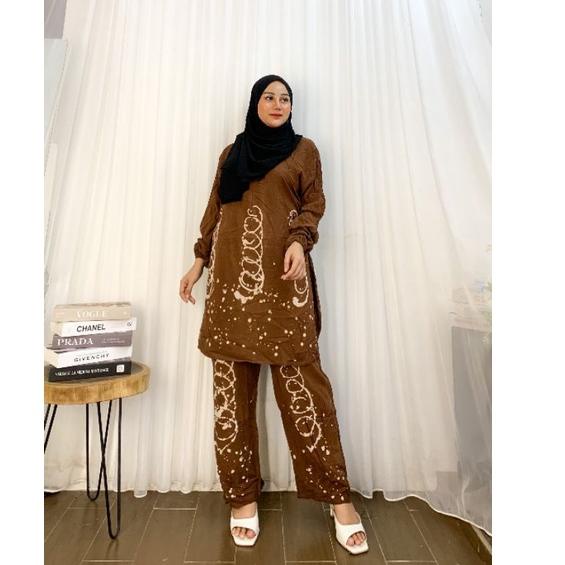 Terbaik One Set Tunik Jumbo Ld 120 cm Rayon Super Premium | Setelan Cp Tunik Malaman Jumbo | Setelan