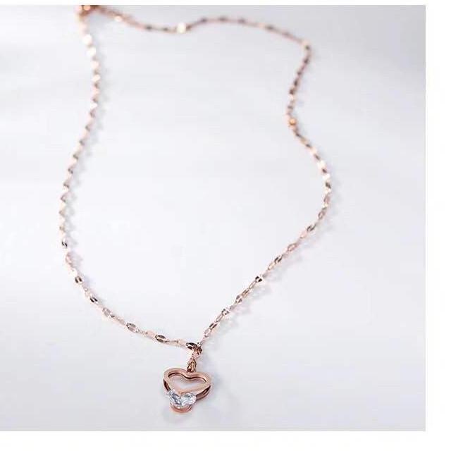 Quality Control✅Kalung wanita titanium lapis emas 18k liontin bentuk love rose gold - 218#|KD9