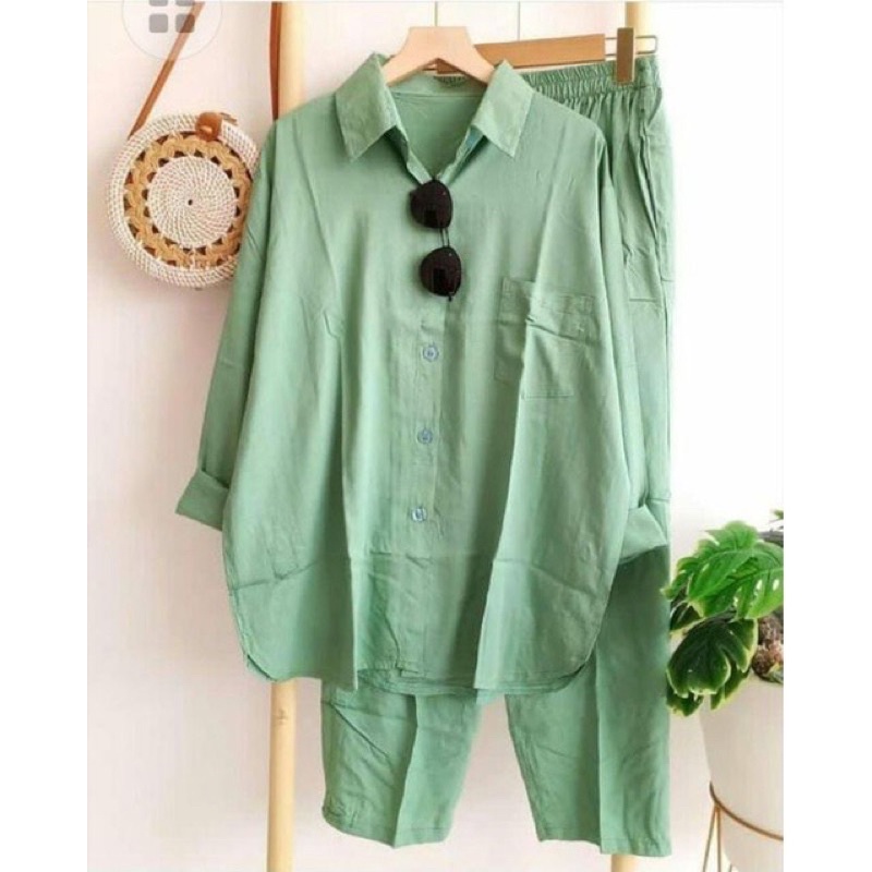 Setcel Crinkle murah / Setcel murah premium / setelan murah / setelan crinkle / setcel busuy-Matcha