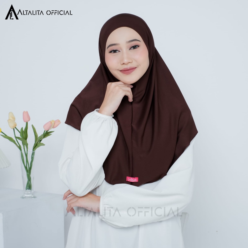 Altalita - Jilbab Khimar Instan Zaida Malay Non Pet Menutup Dada Terbaru | Kerudung Bergo Hamidah Instan Jersey Size L Non Pet | Hijab Instan Malaysia Syari Polos Jumbo Jersey Premium Non Pad Cocok untuk Sekolah Olahraga Volly Futsal Senam dan Sehari-hari