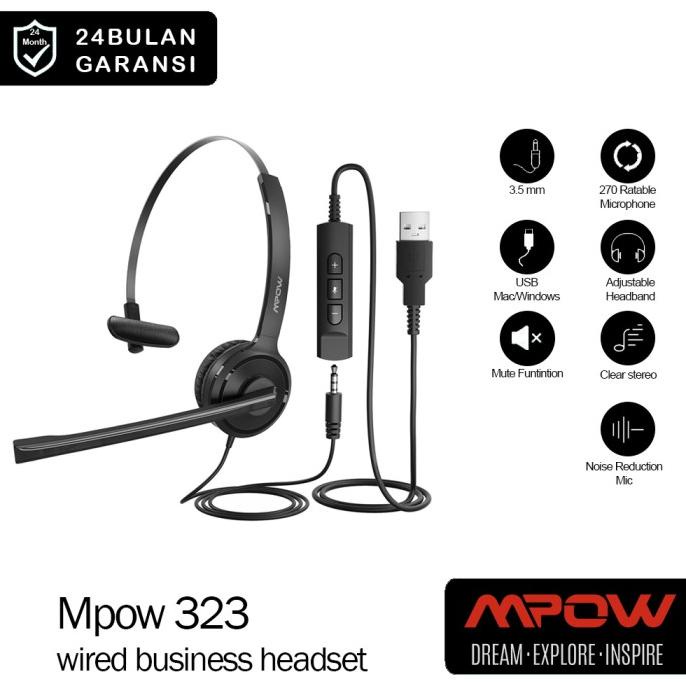 Single Side Wired Business Headset / Headphone MPOW 323 With Mic