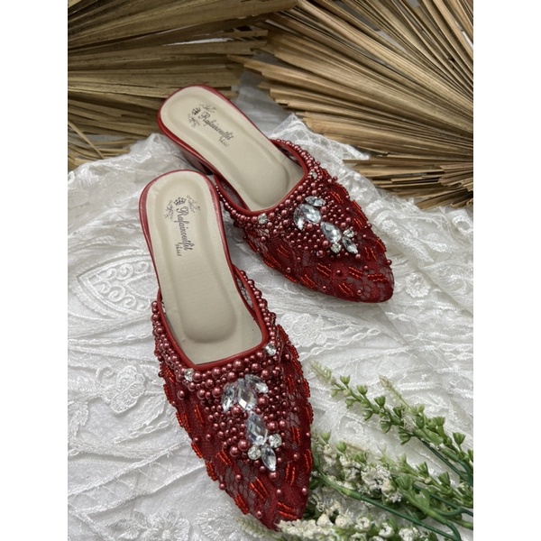 sepatu wedding Angela wanita merah marron tinggi 3cm tahu