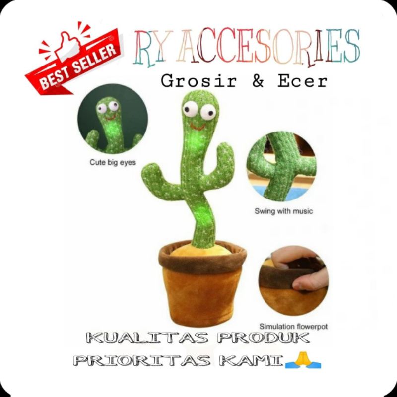 RY - Boneka kaktus goyang lampu dan berbicara / boneka kaktus joget / boneka goyang mainan kaktus be