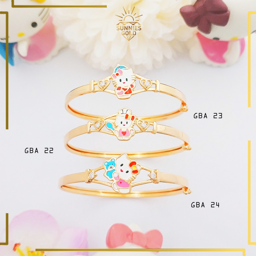 GELANG ANAK KARAKTER HELLO KITTY EMAS ASLI KADAR 375 (8K) MODEL GELANG BANGKOK KUNCI TERMURAH TERLAR