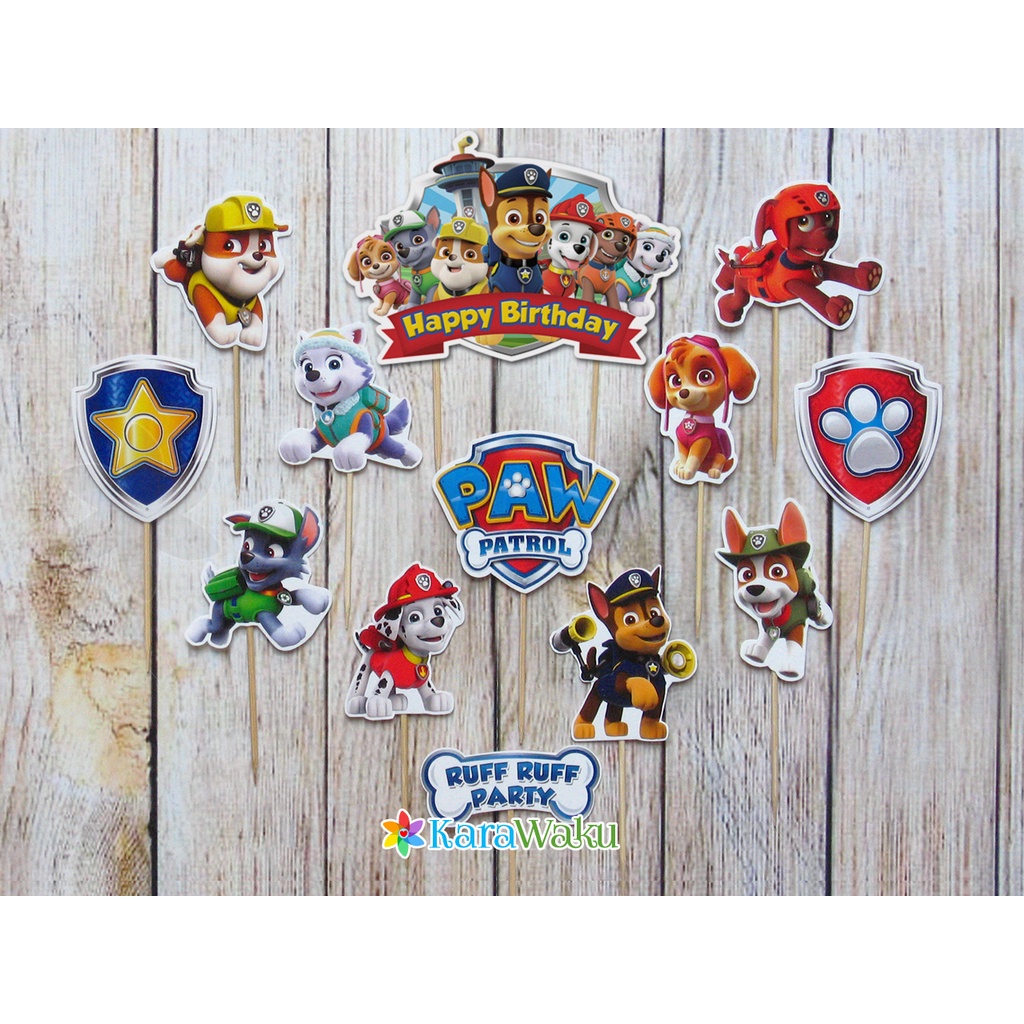 

PAW Patrol Birthday Cake Topper / Hiasan Kue / Tusukan Cupcake Ultah / Puding Chase Marshall Skye Rubble (1 set)
