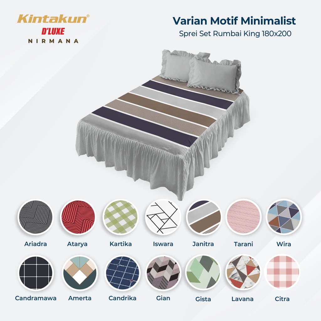 Kintakun Sprei Rumbai 180 King Minimalis Dluxe Nirmana Microfiber B2 39 cm (5in1)