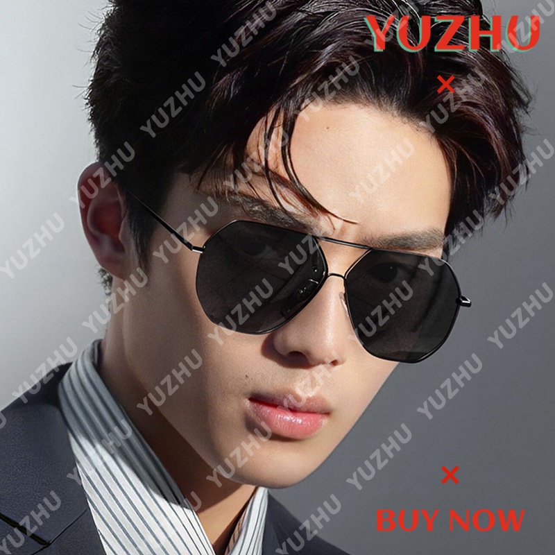 (YUZHU) Vintage Fashion Metal Double Beam Sunglasses Driving Polarized Photochromic Sunglasses Untuk Pria