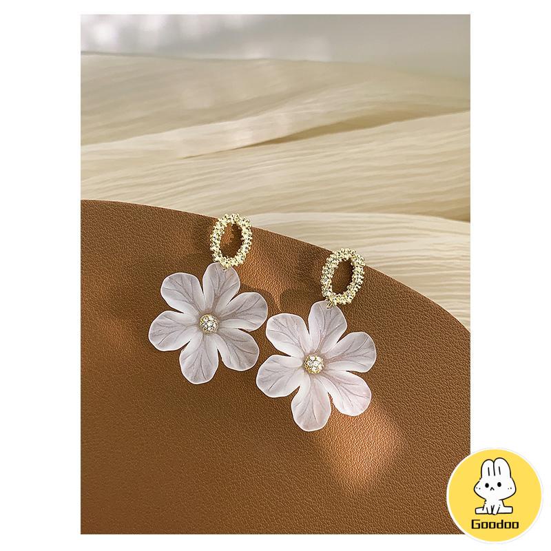 S925 Silver Needle Flower Shape Gaya Segar Anting Pejantan Cocok untuk Wanita -Doo