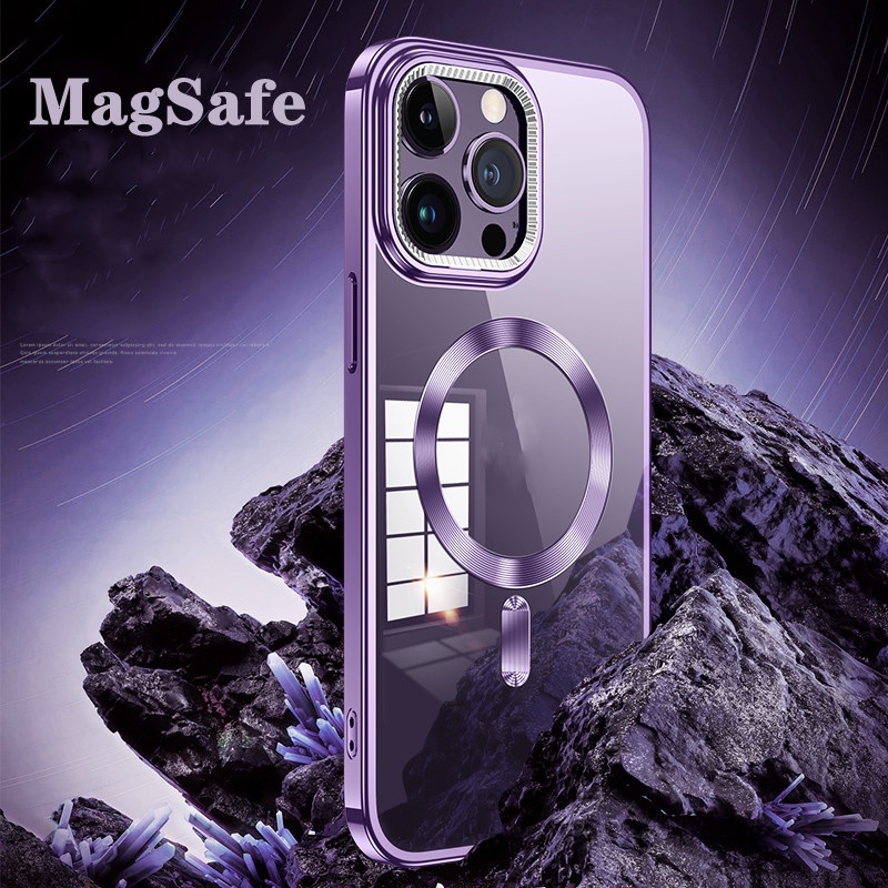 Luxury Plating Magnetic Untuk Cas Charger Wireless Untuk Iphone14 13 12 Pro Max14 plus Clear Cover Casing iPhone