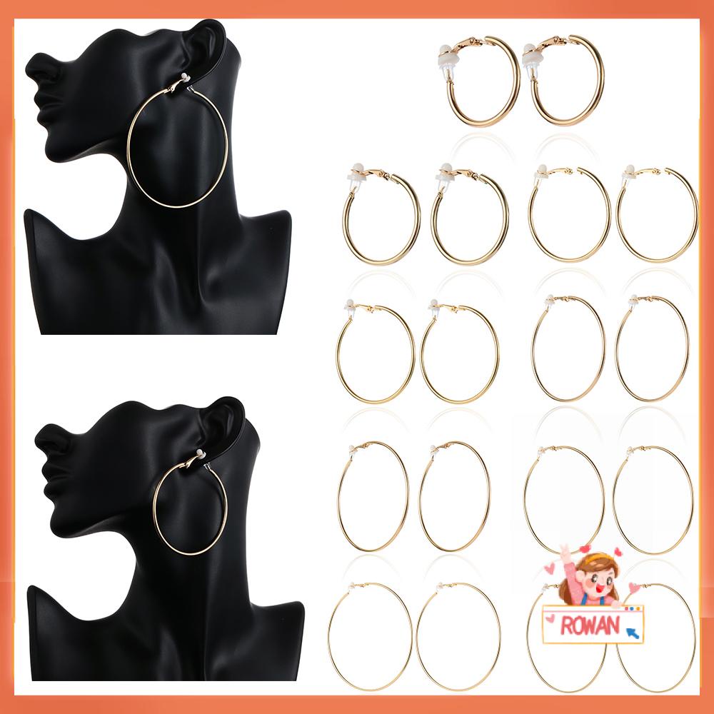 1 Pasang Anting Hoops Tanpa Tindik Desain Bunga Warna Emas Silver Hitam Untuk Wanita