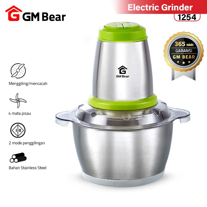 GM Bear Blender Elektrik Penggiling Daging Stainless Steel 2L 1254 - Chopper Meat Grinder