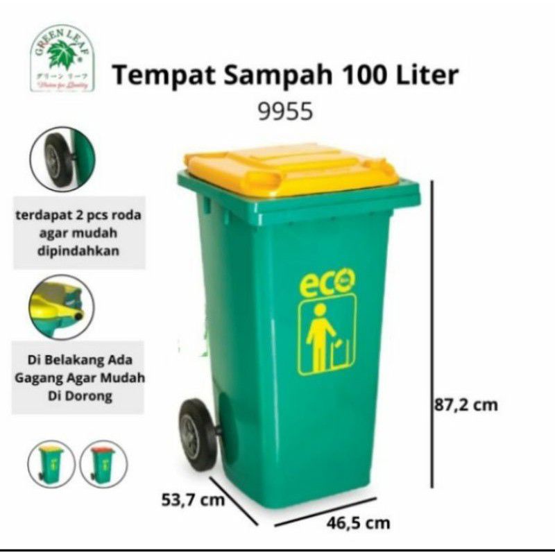 GREEN LEAF ATARI - Tempat Sampah Roda 100 120 240 Liter ECO Dustbin / Tempat Wadah Sampah Roda Besar Tempat Sampah ECO Dustbin 100 120 240 Liter Green Leaf