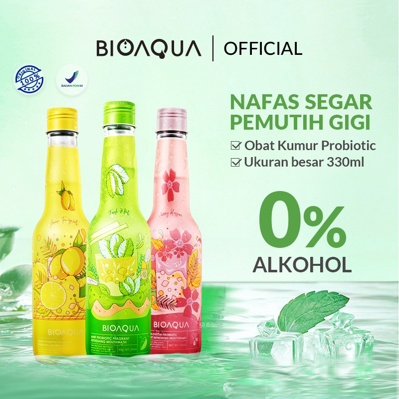 BIOAQUA Mouthwash 330ml (Obat Kumur Probiotic Fragrant Refreshing Nafas Segar Pemutih Gigi Obat Kumur Karang Gigi)