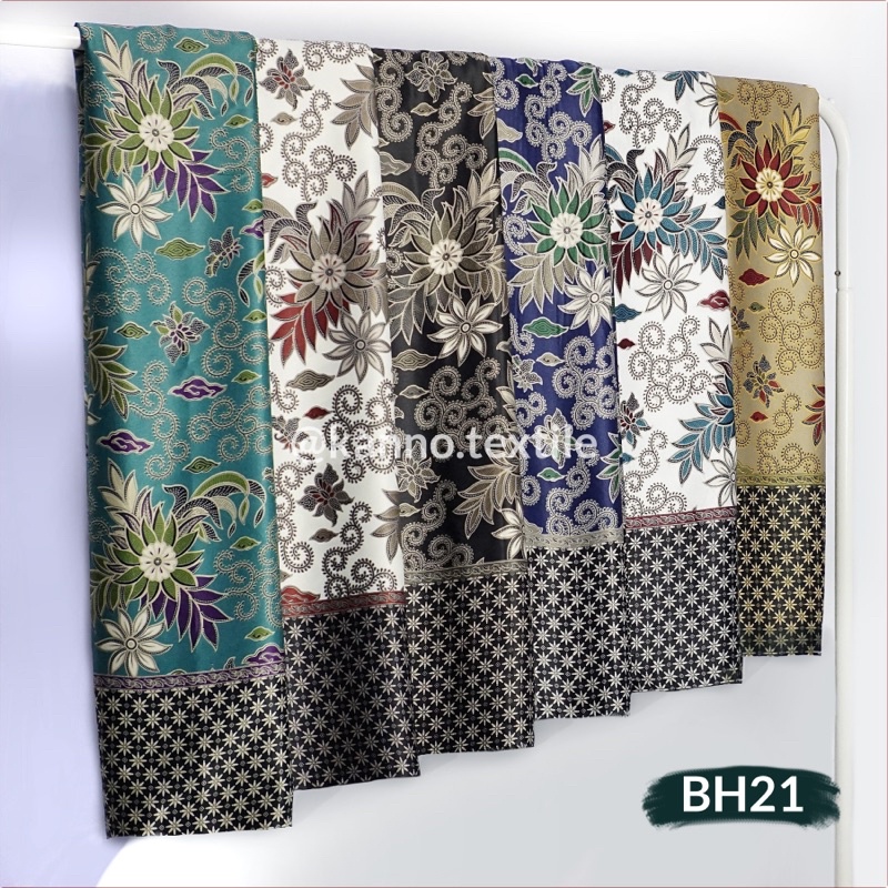 KAIN BATIK HALUS SEMI SUTRA BH21 MOTIF BUNGA WARNA CREAM/TOSCA/PUTIH/HITAM/NAVY/KUNING