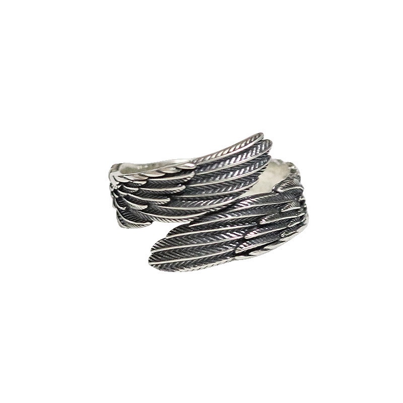 Cincin Model Terbuka Desain Sayap Malaikat Warna silver Untuk Pria Dan Wanita