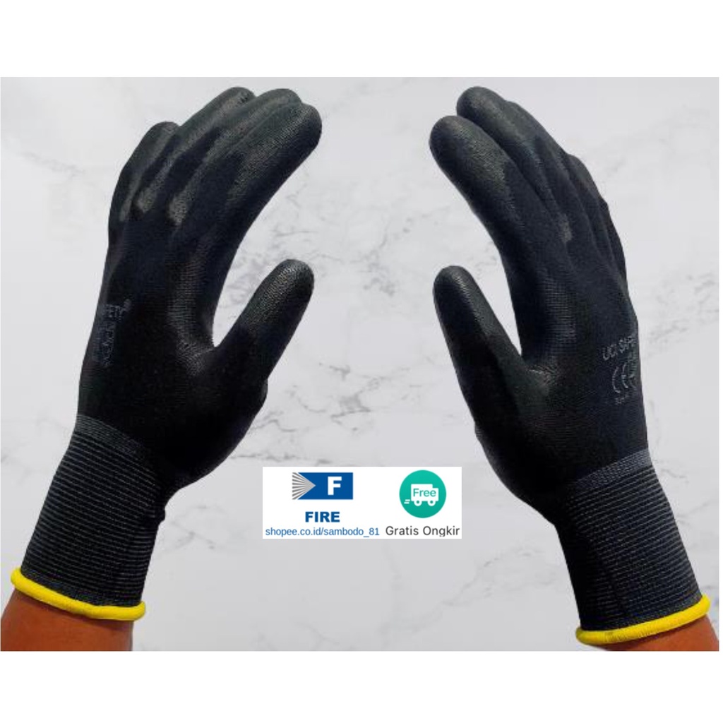 Sarung Tangan Berkebun Tukang Telapak Tangan dilapisi karet Bahan Nylon Polyester Elektronik Assembly Static Multi Purpose Polyurethane Kerja Palmfit Safety Gloves Security Dilapisi Karet Industri Pabrik Uci Safety Motor Bengkel