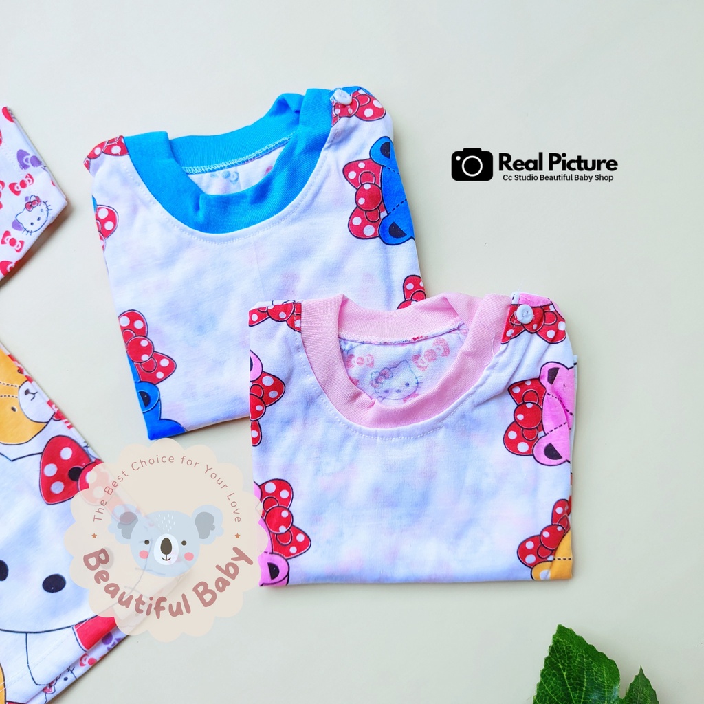 Setelan Baju Bayi Perempuan 3-12 bulan Motif Hello Kitty / Setelan Pendek Bayi / Celana Pendek Bayi / Kaos Oblong Bayi Perempuan / Baby.ou