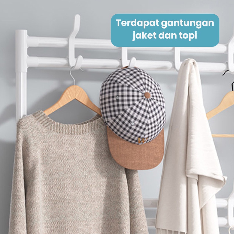 KAGK Rak Sepatu 4 Susun Stand Hanger /Gantungan Baju Rak Serbaguna 4 Tingkat /Tempat Penyimpanan Gantung Pakaian Tas Topi Rak