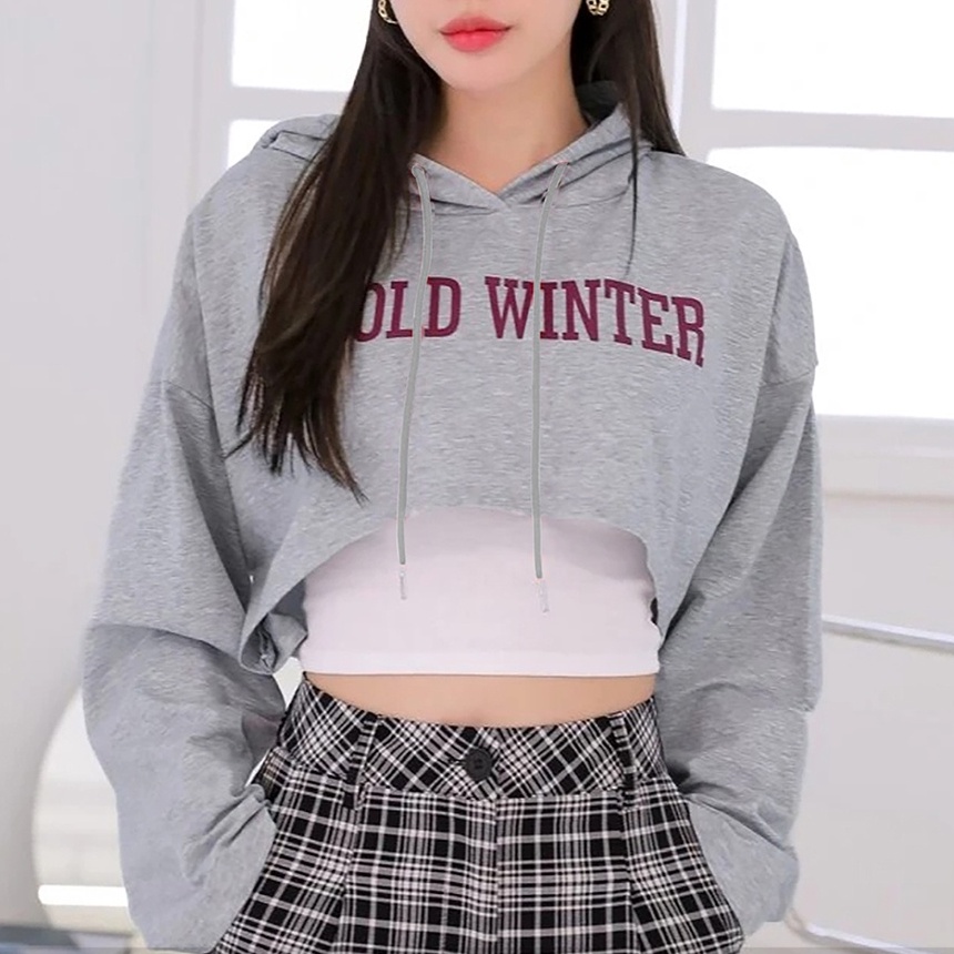 Hoodie Crop Cold Winter - Pakaian Wanita - All size - Bahan Fleece