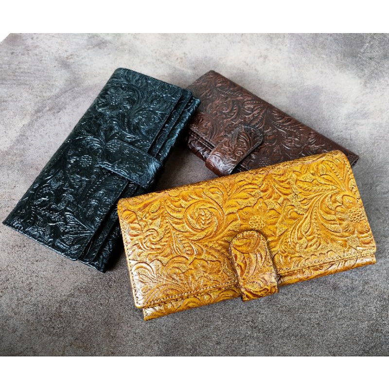 Dompet kulit wanita Nara full kulit sapi asli motif batik-COD