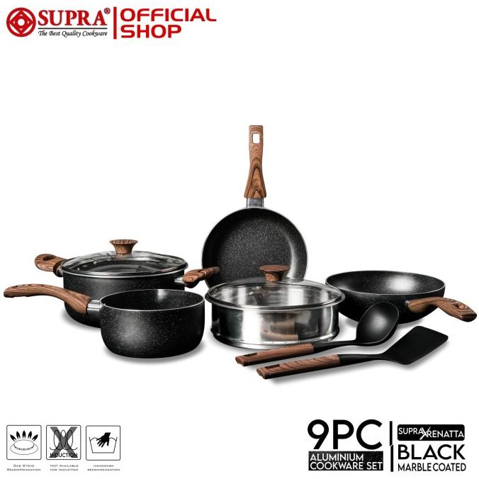 TERMURAH SUPRA Panci Anti Lengket Renatta Moeloek Signature 9 Pc Marble Coated /PERALATAN MASAK SET/