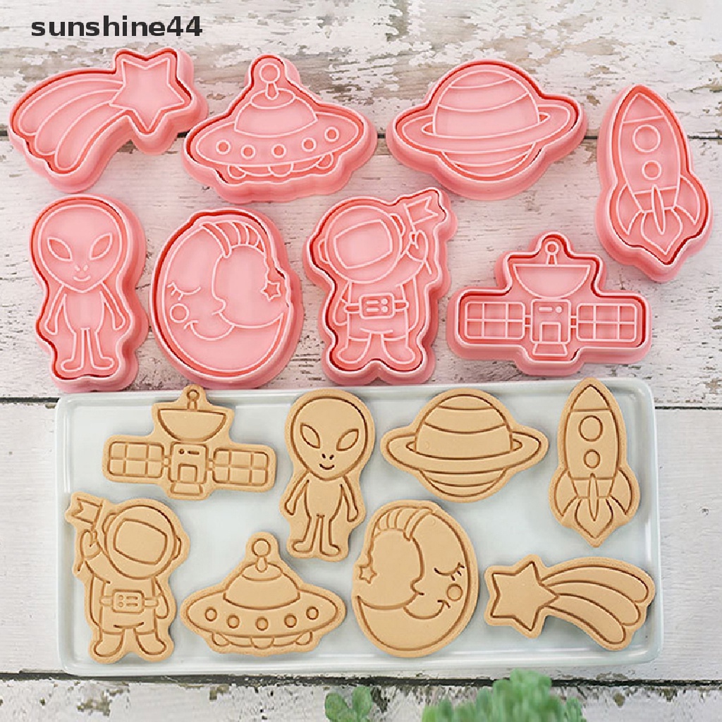 Sunshine 8Pcs / set Cetakan Biskuit Bentuk Astronot Luar Angkasa 3D