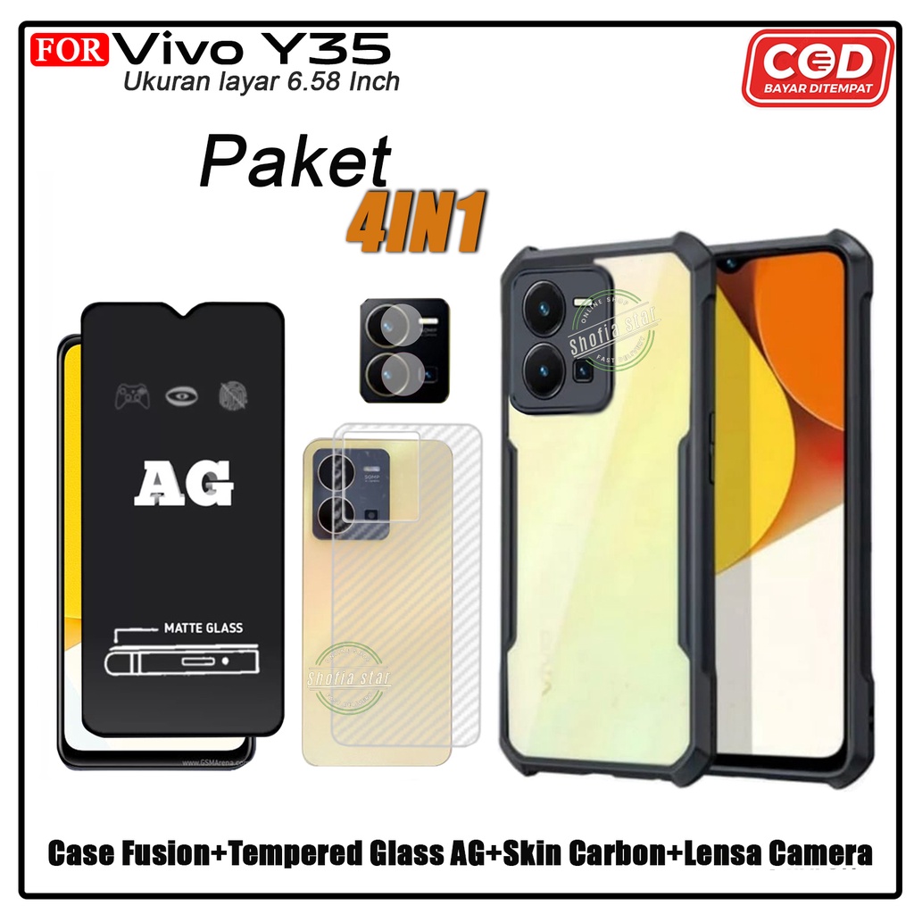 PAKET 4IN1 Case Vivo Y35 Y36 V27e Iqoo z7 5G T1 5G T1 Pro 5G Y75 5G Softcase Fusion Shockproof Premium Protect Camera