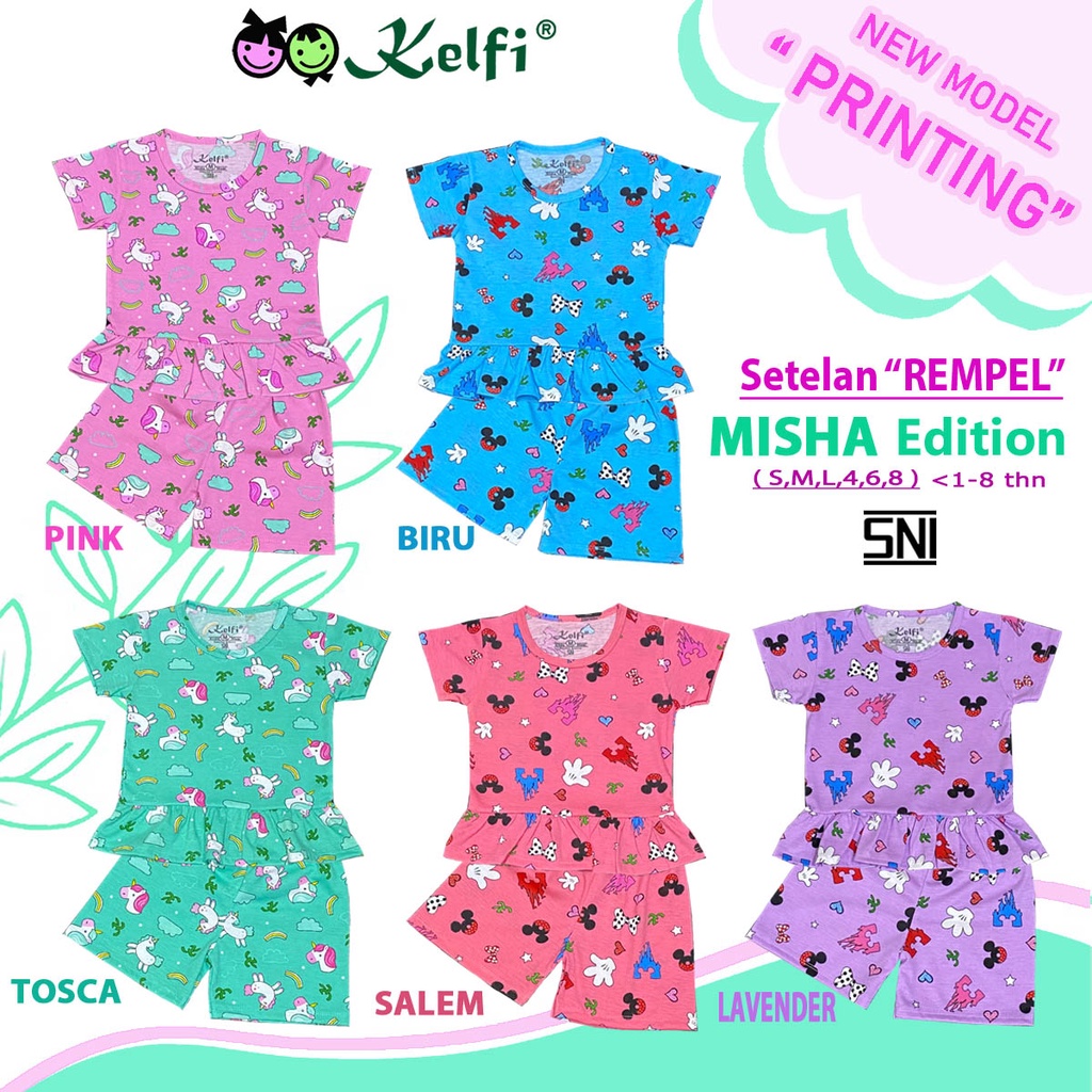PROMO 10.10 KELFI SETELAN REMPEL PRINTING / SET BAJU ANAK CEWEK USIA 1- 8 TH &quot;MISHA EDITION&quot;