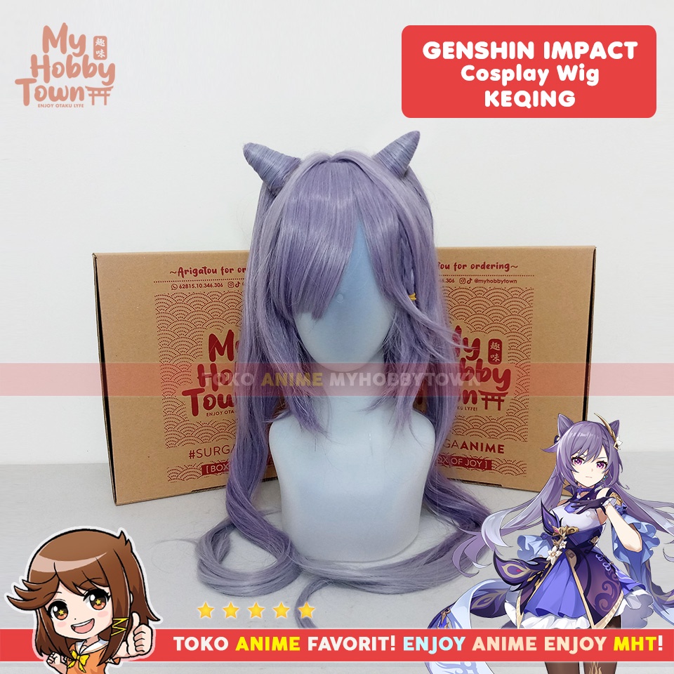 Wig Cosplay Anime Game Genshin Impact Keqing Rambut Palsu