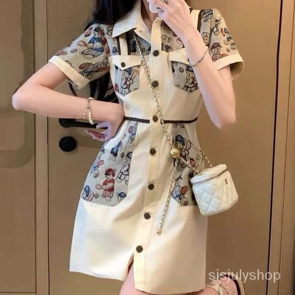 MUELAsli~Musim Panas Gaun2022Baru Wanita Modis Temperamental All-Match Retro Hong Kong Style Fashion