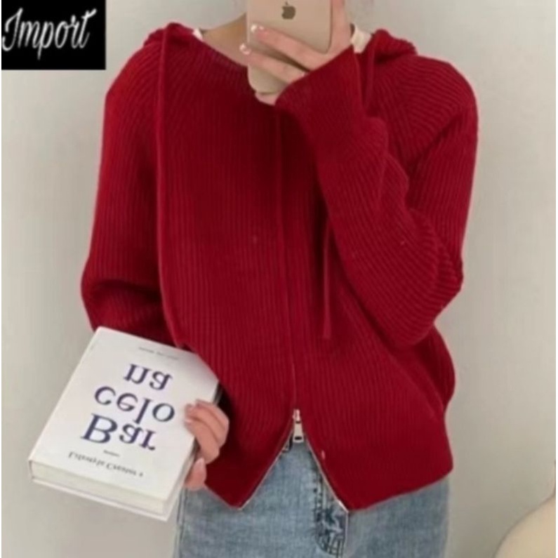 ⚡️CLEARANCE SALE ❤️  IMPORT ❤️ READY ! LUTFIA HOODIE CROP KNIT OUTER JACKET