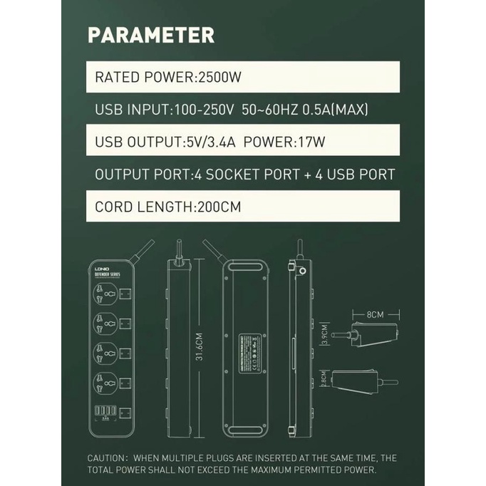 LDNIO SC4408 stop kontak colokan listrik universal & USB fast charger