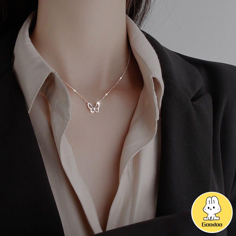 Kalung Rantai Klavikula Desain Kupu-Kupu Hollow Hias Necklace Berlian Gaya Korea Untuk Aksesoris Wanita -Doo