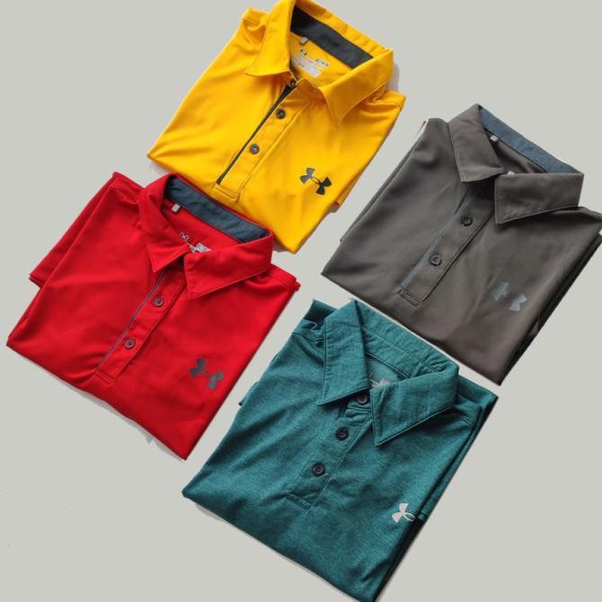 Kaos Golf Polo Shirt Under Armour Original Merah Kuning