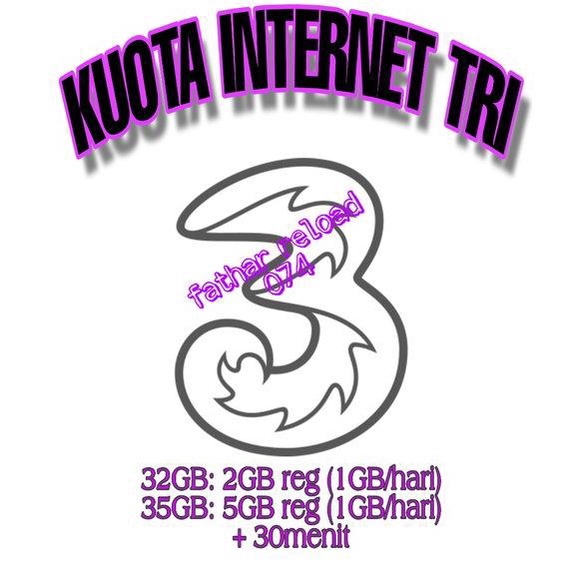 kuota 3 tri three 32gb 2gb reg 1gb per hari
