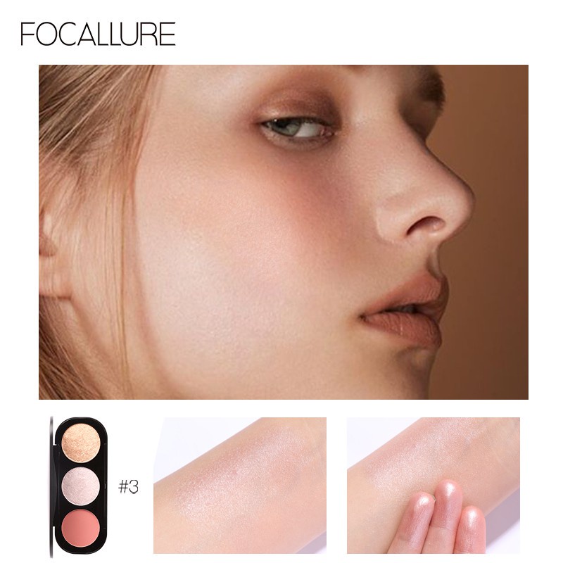 FOCALLURE Eyeshadow Highlighter Blush On Contour 3in1 Palette Kit Bronzer Combination Palette 3D Face Makeup Sikat FA26