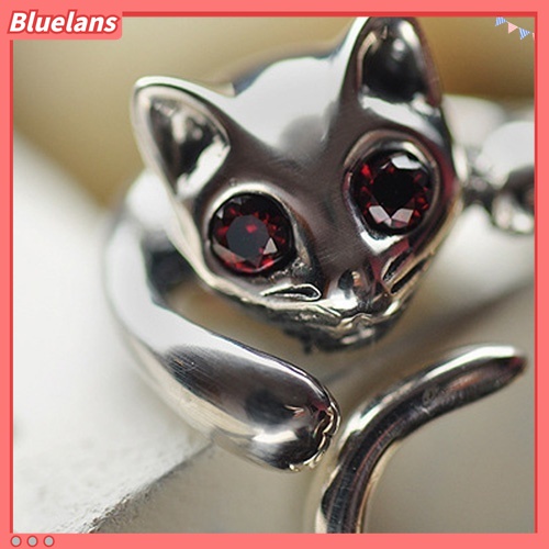 Cincin Model Terbuka Adjustable Bentuk Hewan Kucing Aksen Berlian Imitasi Untuk Wanita