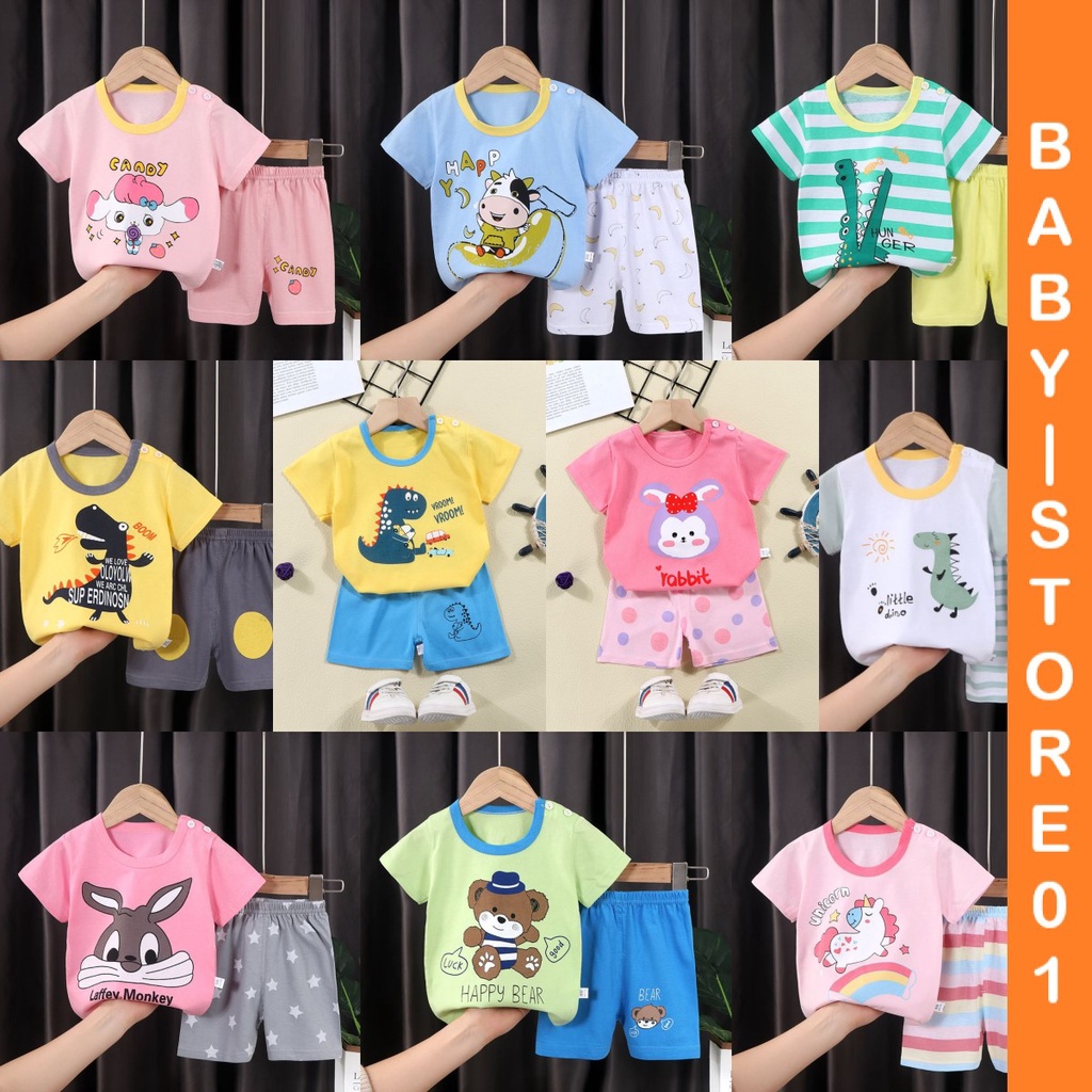 BABY STORE01 - BBA4 SETELAN ANAK 0- 3 TAHUN BAJU SETELAN ANAK PIYAMA TIDUR PENDEK JUMPER ANAK BAYI