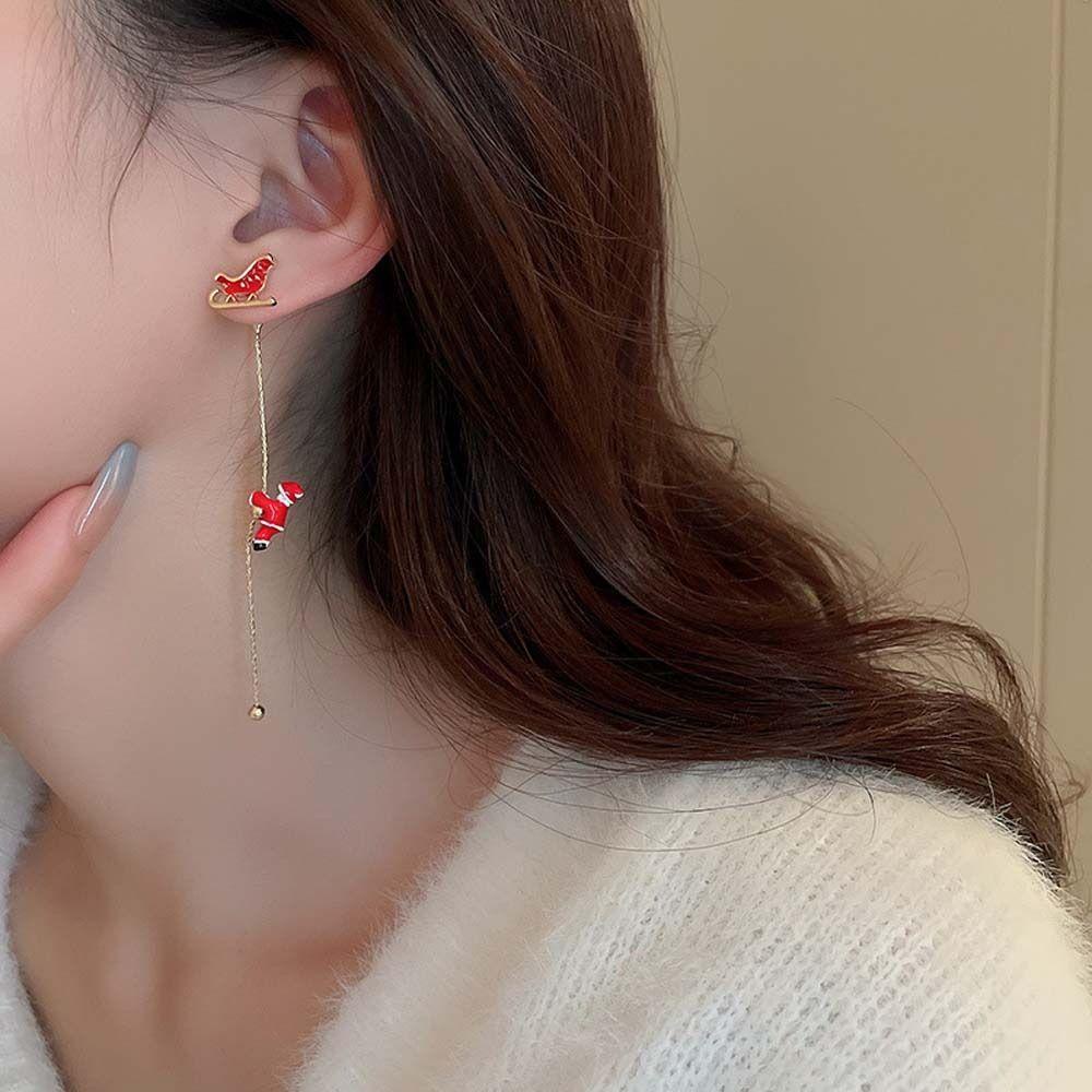 Mxbeauty Anting Natal Hadiah Natal Wanita Santa Claus Pohon Natal Berlian Imitasi Drop Earrings Christmas Ear Hook