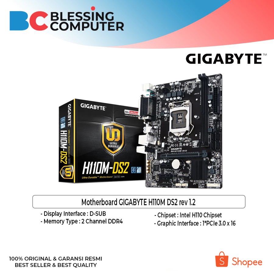 Jual Motherboard GIGABYTE H110M DS2 rev 1.2 | Shopee Indonesia