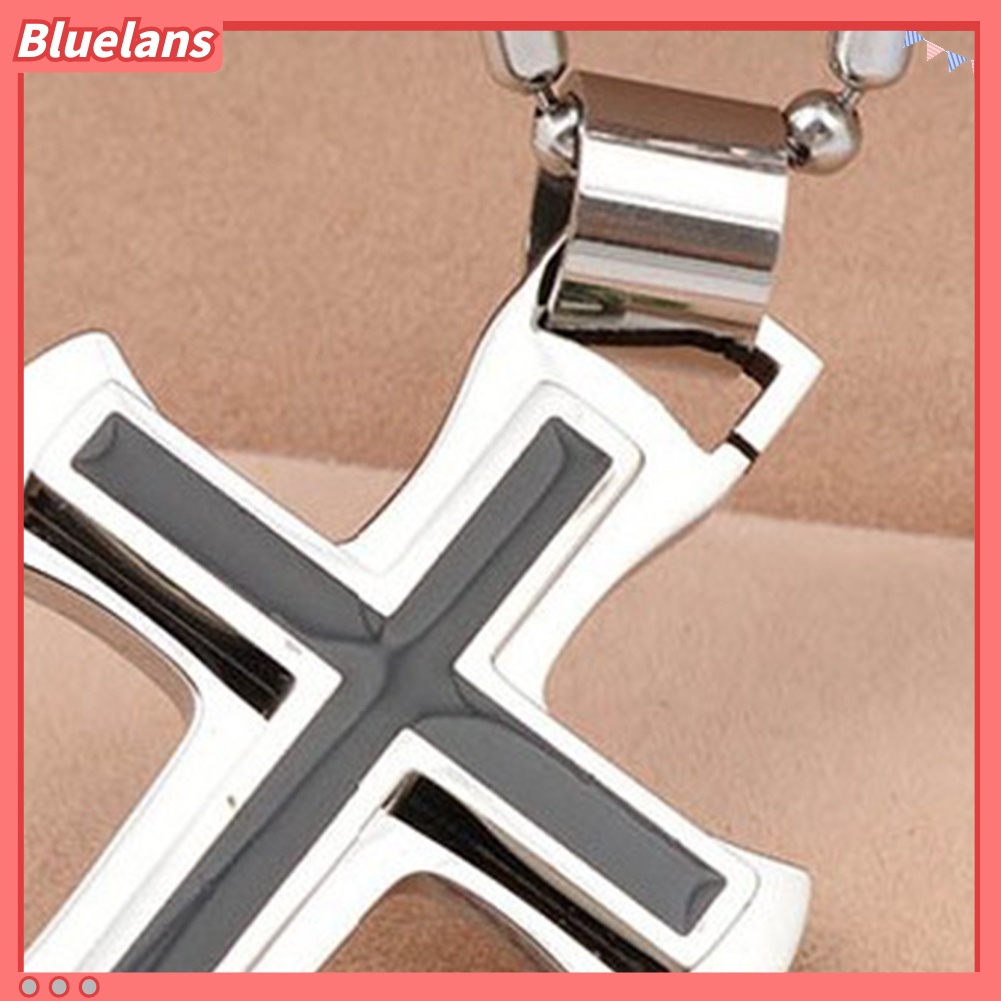 Bluelans Men Cool Stainless Steel Cross Pendant Chain Necklace Valentine Day Gift