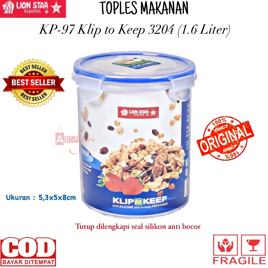 ( BISA COD ) PROMO LION STAR KP-97 KLIP TO KEEP (3204) 1,6 Liter / TEMPAT PENYIMPANAN MAKANAN / TOPLES LOCK KLIP / BPA FRE / TOPLES MAKANAN / TEMPAT SNACK CEMILAN / WADAH MAKANAN / TOPLES PLASTIK POLOS / FOOD STORAGE