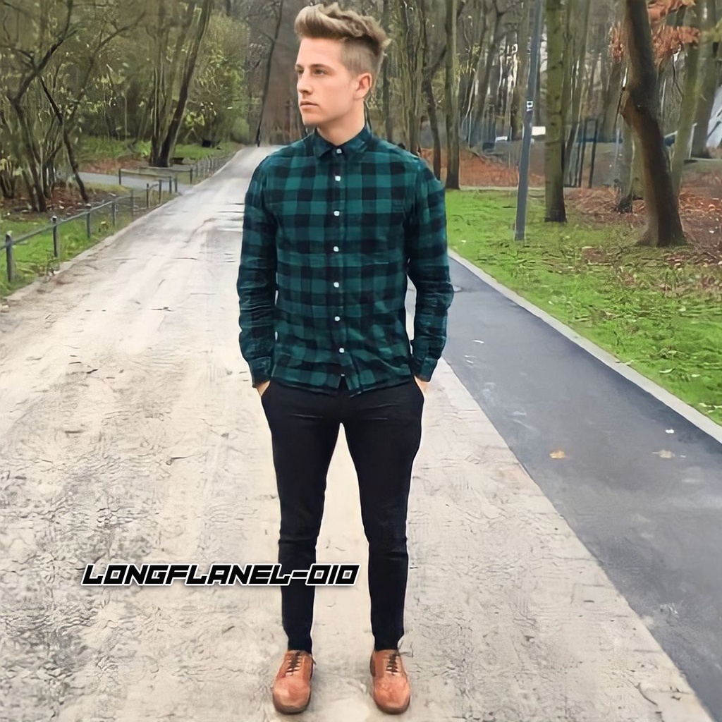 KEMAJA FLANEL HIJAU GELAP STRIP ORIGINAL KEMEJA CASUAL KEMEJA FLANEL PANJANG BECCO.ID